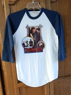 Star Wars Return of the Jedi Raglan T-Shirt White & Navy Iron-on Graphic Vintage